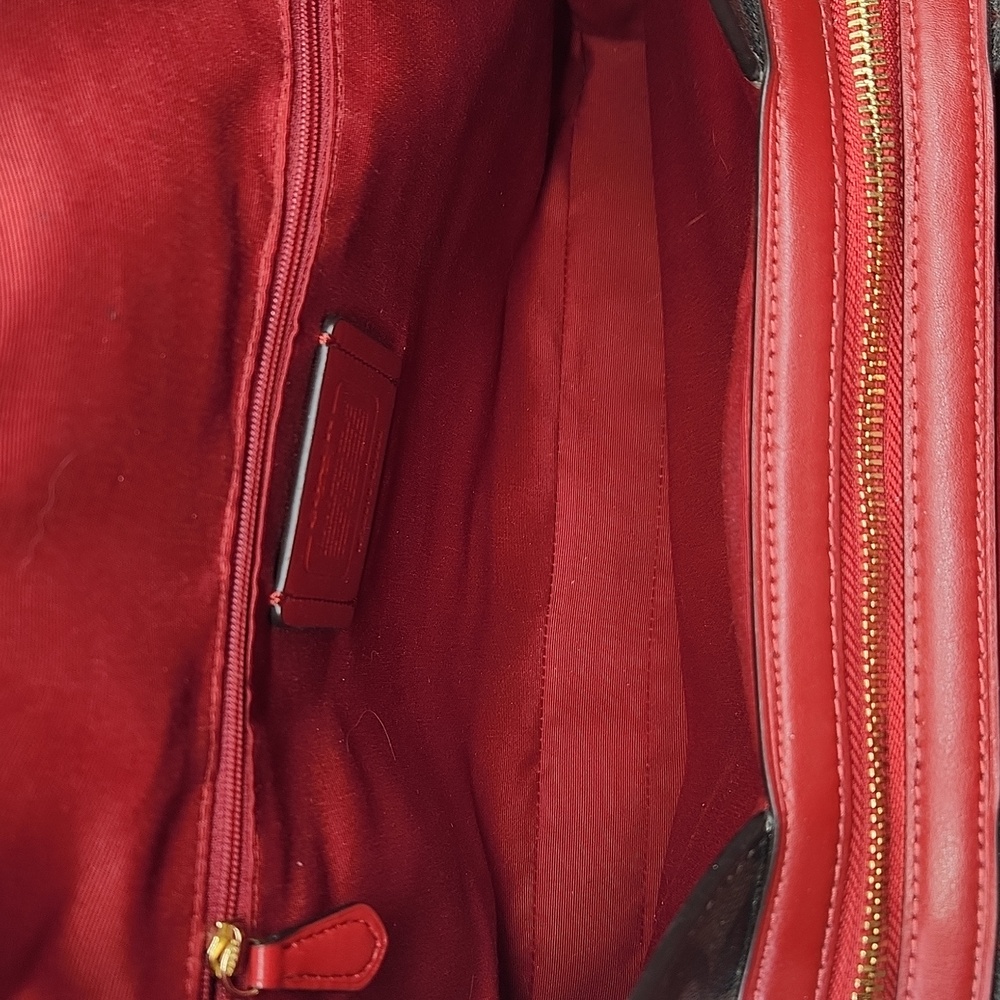 Coach Brown Signature Canvas Shoulder Bag with Red Trim - Picture 10 of 11